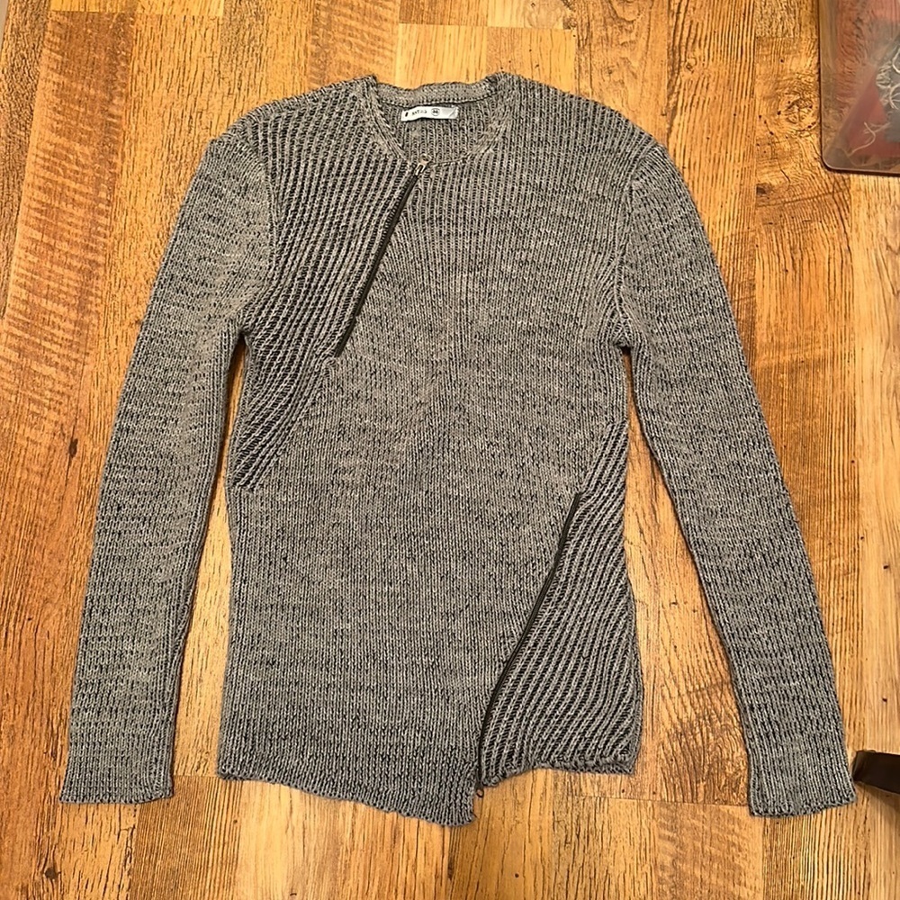 Rnt 23 Rib Knit Asymmetrical Zipper Long Sleeve Thick Knit Sweater D3
